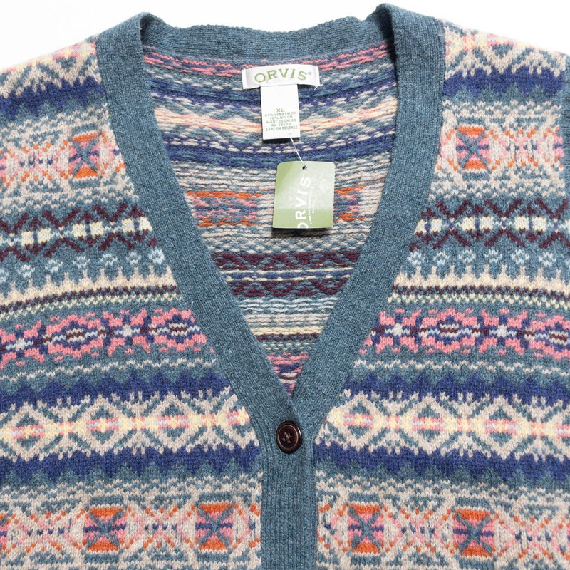 Orvis Fair Isle Sweater Vest Women's XL Multicolor Geometric Button-Up Wool Knit