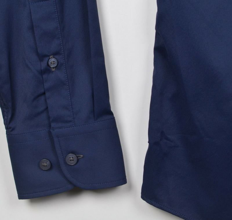 UNTUCKit Men's Large Nylon Wicking Solid Navy Blue Button Performance Shirt