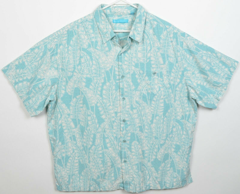 Tori Richard Men's 2XL Silk Blend Turquoise Blue Floral Hawaiian Aloha Shirt