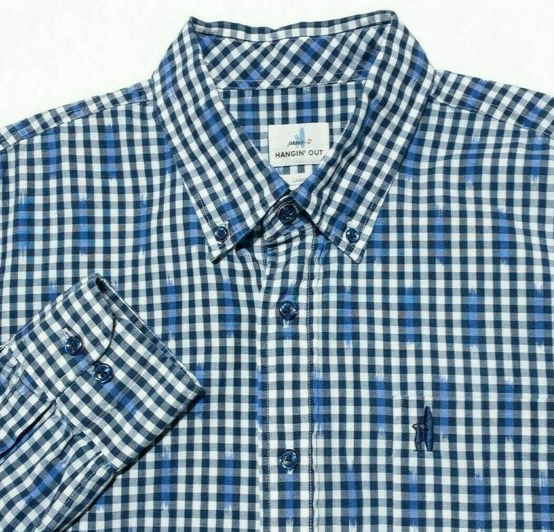 johnnie-O Hanging Out Men's Large Shirt Button-Down Blue Check Semmes Preppy