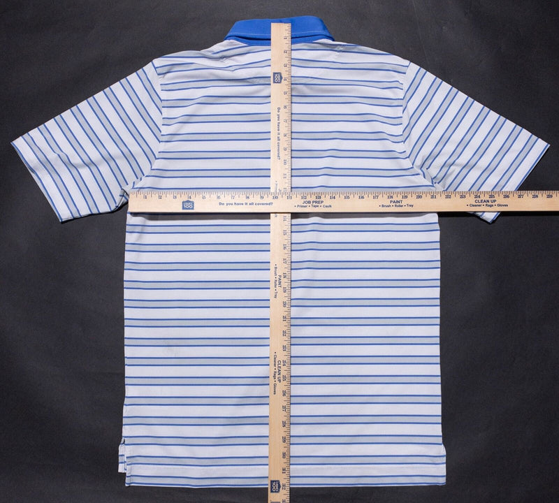 FootJoy Golf Shirt Men's Large Athletic Fit White Blue Striped Wicking Polo