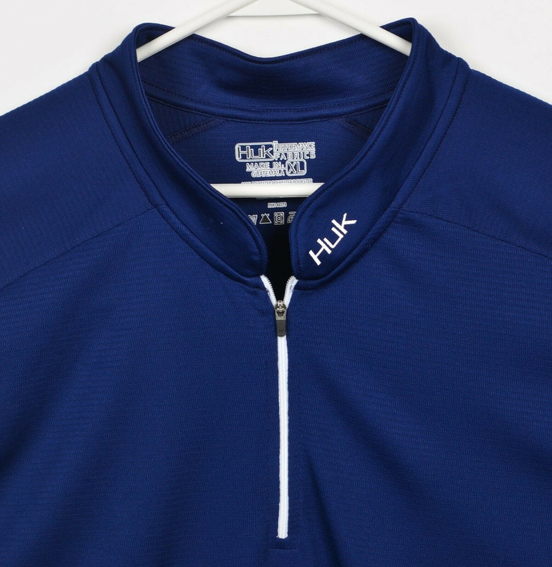 HUK Performance Men's XL Fishing Navy Blue Ocean Scales 1/4 Zip Activewear Top