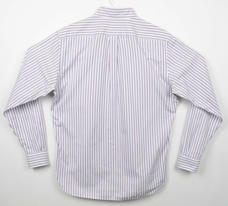 Psycho Bunny Men's Sz Medium White Purple Striped Long Sleeve Button-Down Shirt