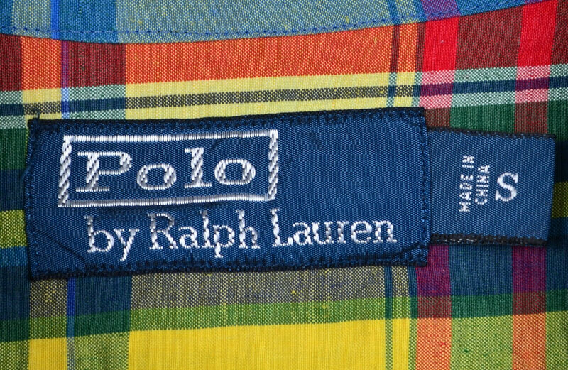 Polo Ralph Lauren Men's Small Linen Silk Blend Colorful Plaid Yellow Red Shirt