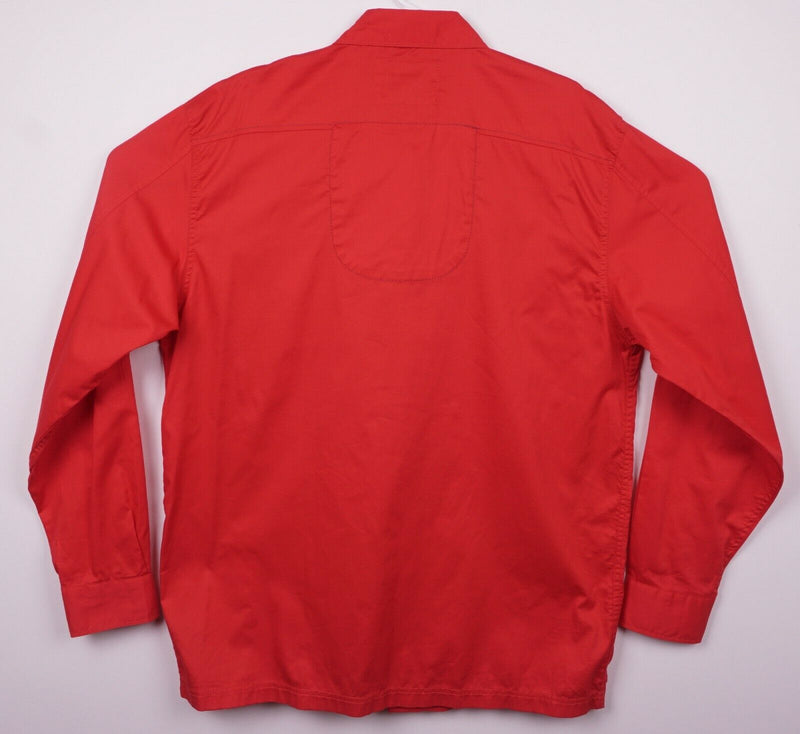 Vintage 90s Marithe Francois Girbaud Men's XL Red Taped Snap-Front Hip Hop Shirt