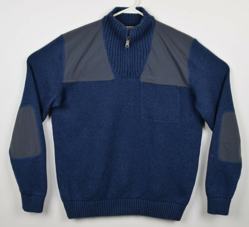 Duluth Trading Co Men's Large Padded Blue 1/4 Zip Cotton Wool Blend Sweater