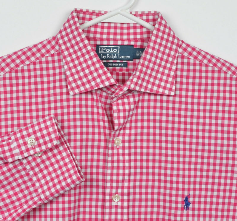 Polo Ralph Lauren Men's 17-36/37 Pink White Gingham Check Button-Front Shirt