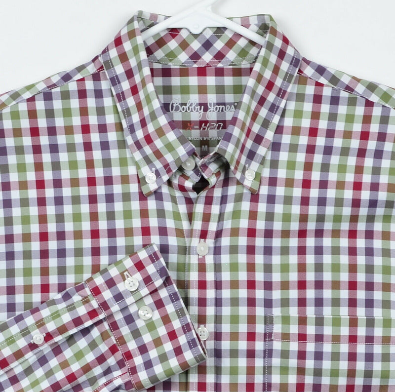 Bobby Jones Men's Sz Medium X-H2O Nylon Stretch Plaid Check Button-Down Shirt