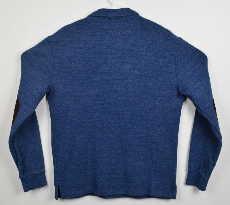 Polo Ralph Lauren Men's Medium Blue 1/4 Zip Elbow Pads Pullover Sweater