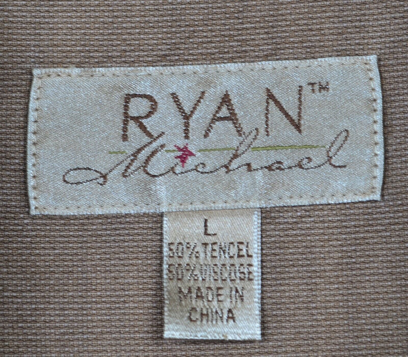 Ryan Michael Men's Large Pearl Snap Tencel Viscose Beige Western Shirt