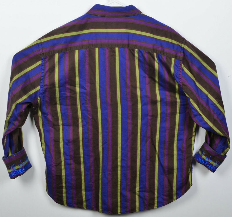 Robert Graham Men's 2XL Flip Cuff Purple Blue Green Multi-Color Striped Shirt