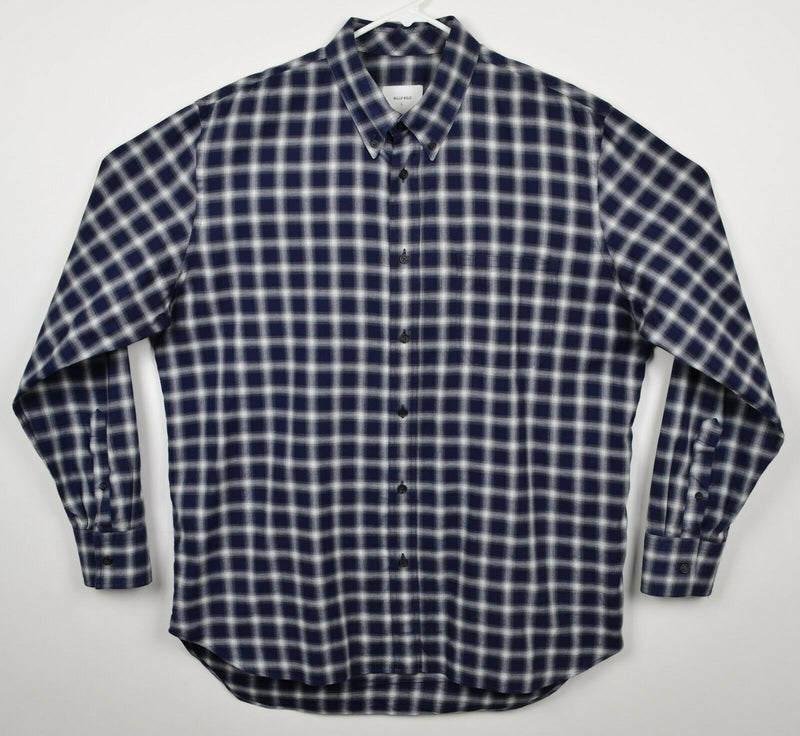 Billy Reid Men's Large Standard Navy Blue Gray Plaid Button-Down Shirt