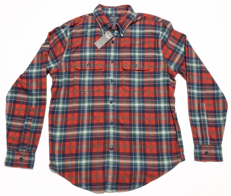 Abercrombie & Fitch Flannel Shirt Large Men's Red Blue Plaid Long Sleeve Button