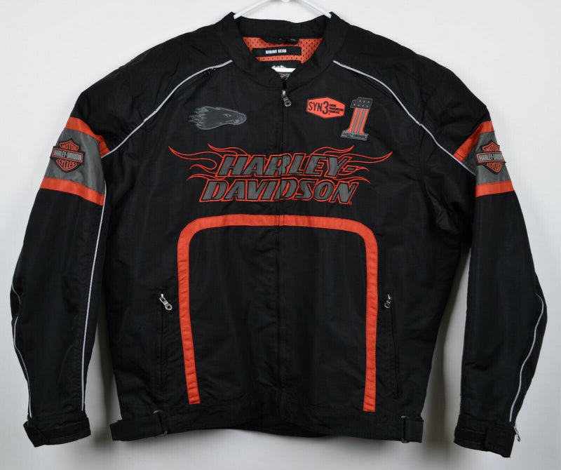 Harley-Davidson Men's 2XL Riding Gear Black Orange Flames Mesh Nylon Jacket