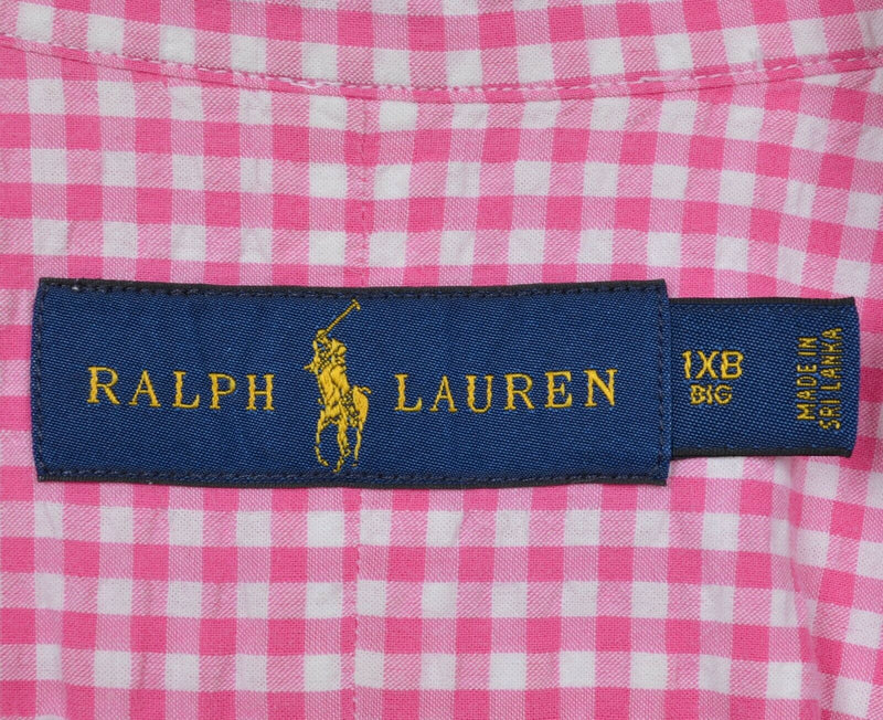 Polo Ralph Lauren Men's 1X Big Pink Gingham Check Seersucker Button-Down Shirt