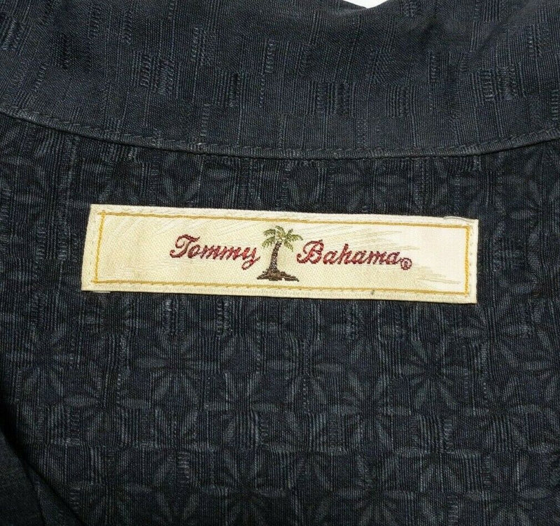 Tommy Bahama Silk Shirt XL Men's Hawaiian Aloha Floral Black Textured Camp