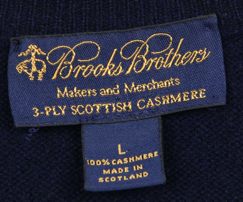 Brooks Brothers Men's Large 3-Ply Scottish Cashmere Navy Blue V-Neck Sweater