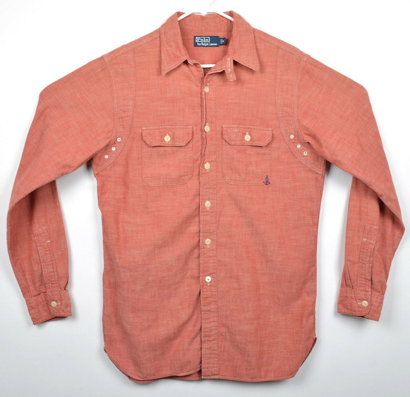 Polo Ralph Lauren Men's Sz Medium Orange Chambray Button-Front Shirt