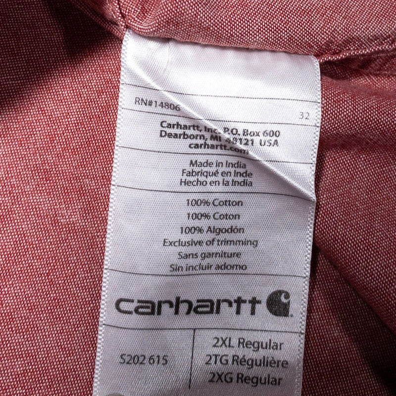 Carhartt Chambray Shirt Men's 2XL Relaxed Fit Long Sleeve Button-Down Red/Pink
