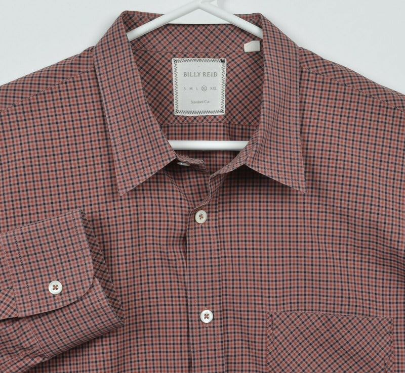 Billy Reid Men's XL Standard Cut Red Navy Check Casual Button-Front Shirt