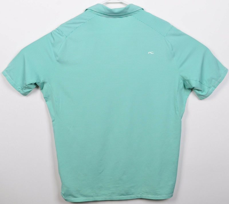 KJUS Men's Medium/50 Green Soren Stripe Polyester Wicking Golf Polo Shirt