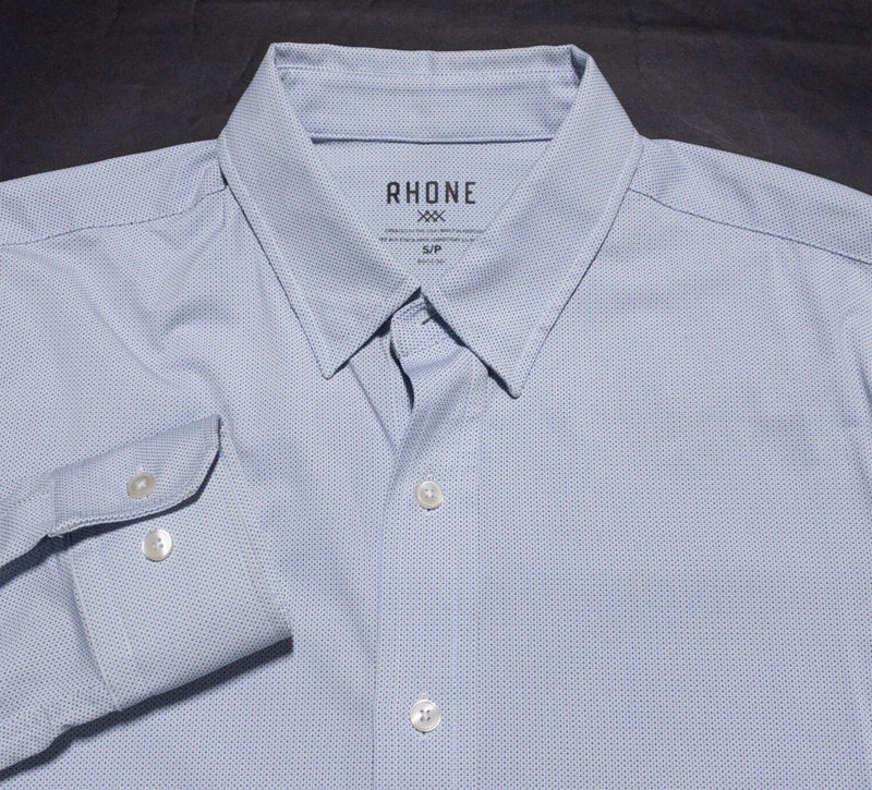 Rhone Commuter Shirt Men's Small Long Sleeve Blue Dot Nylon Wicking Stretch