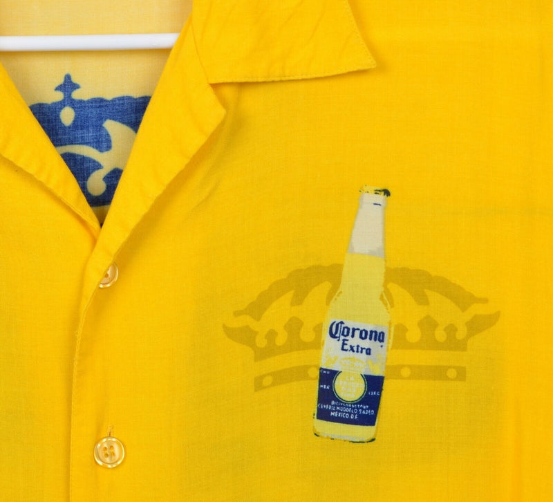 Corona Extra Men's Sz Large 100% Rayon Beer Golden Yellow Floral Hawaiian Shirt