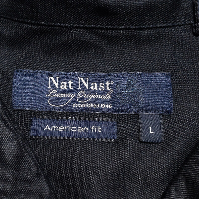 Nat Nast Silk Shirt Mens Large Bowling Panel Striped Black Gray Luxury Originals