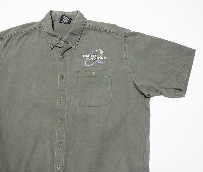 Harley-Davidson Button Up Shirt XL Mens Dayton Willie G Staff Olive Green 90s