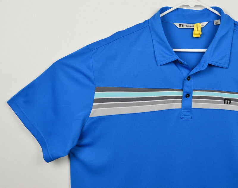 Travis Mathew Men's Sz 2XL Blue Striped Polyester Elastane Blend Polo Golf Shirt