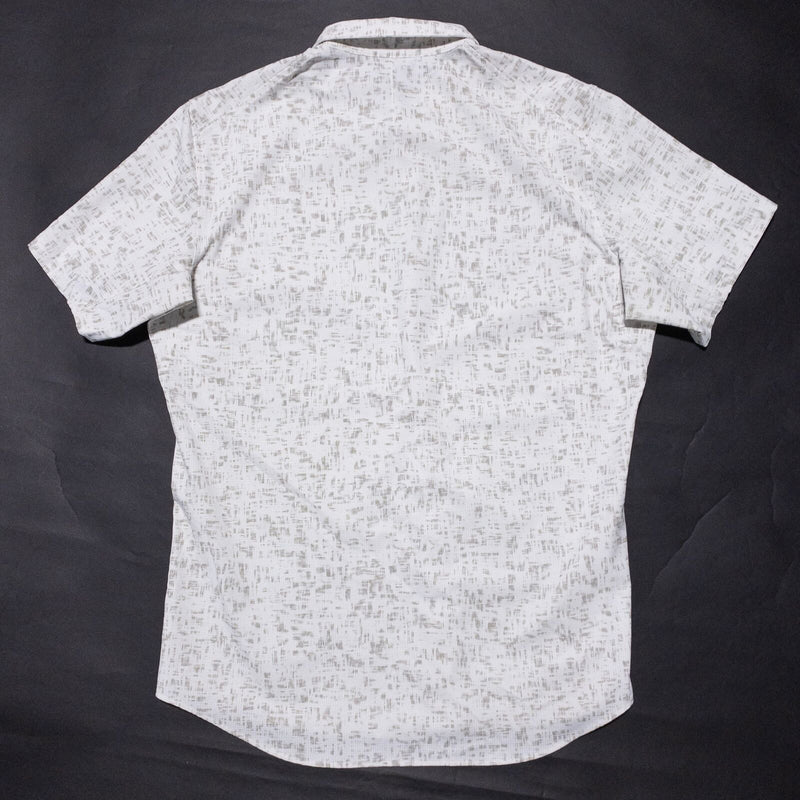 Lululemon Shirt Men's Fit XL Button-Up White Geometric Wicking Short Sleeve
