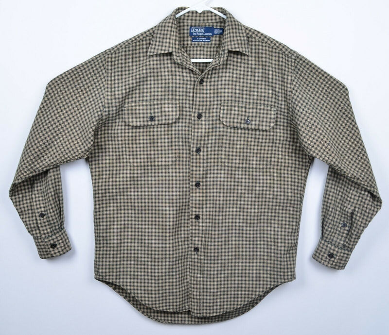 Vtg 90s Polo Ralph Lauren Men's Sz Small G.I. Shirt Wool Blend Brown Plaid Shirt