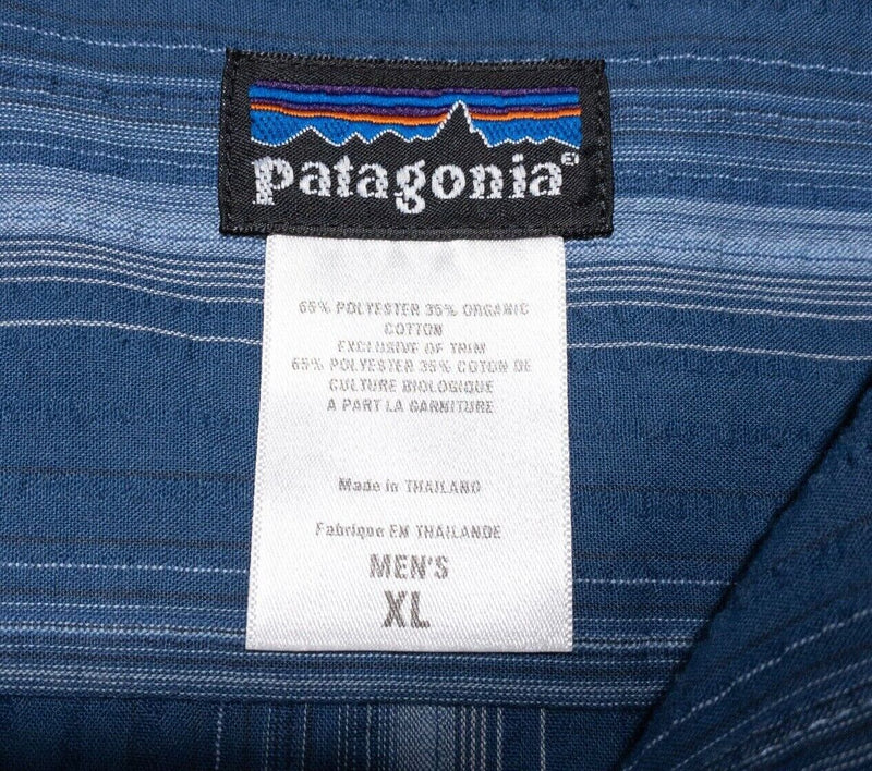 Patagonia Puckerware Shirt XL Men's Blue Striped Seersucker Short Sleeve