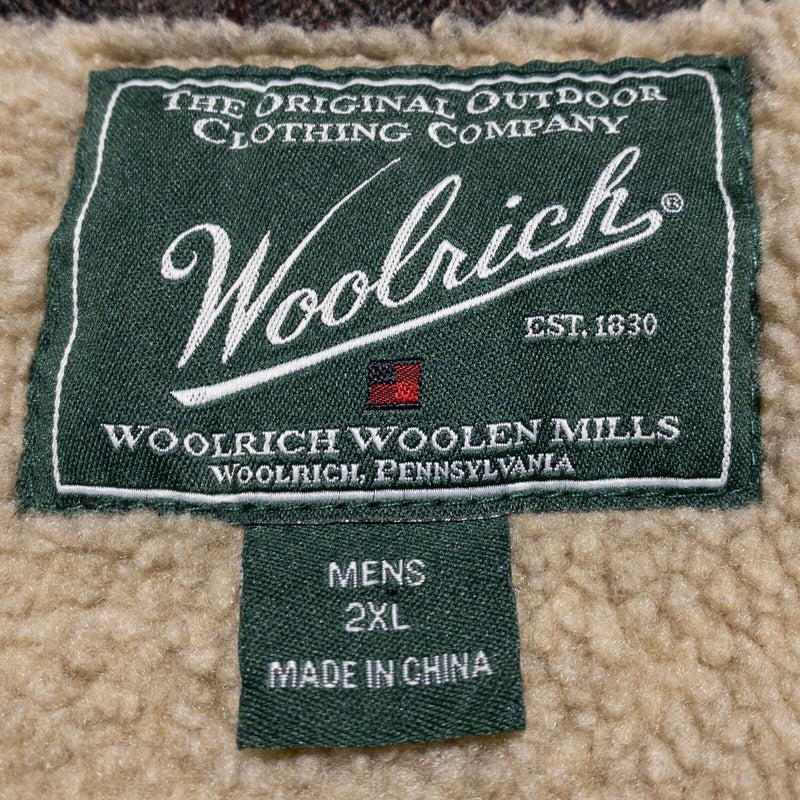 Woolrich Vest Men's 2XL Wool Sherpa Lined Teton Vest Brown Plaid Zip Front