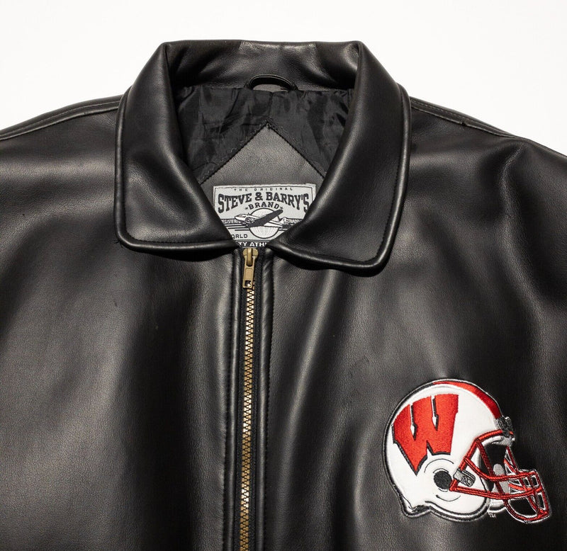 Wisconsin Badgers Faux Leather Jacket Men's Large Steve & Barry's Black Red NCAA