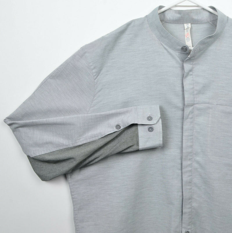 Lululemon Men's 2XL Gray Band Collar Mesh Fabric Hidden Button-Front Shirt