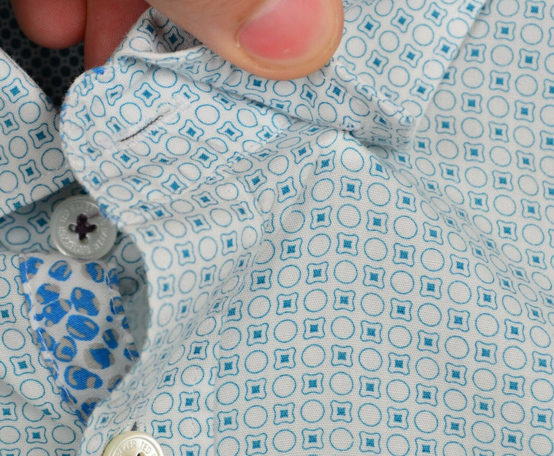 Ted Baker London Men's Sz 5 Blue White Geometric Dot S/S Button-Down Shirt