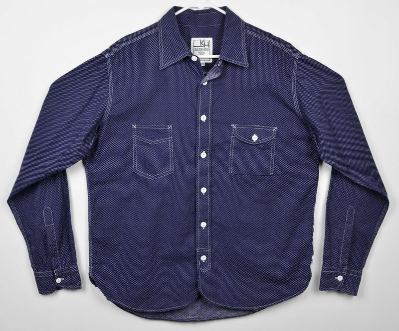 Klaxon Howl Men's Sz XL Navy Blue Polka Dot Long Sleeve Made in Canada Shirt