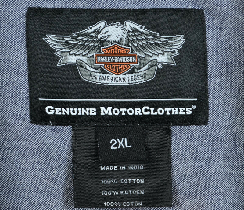 Harley-Davidson Men's 2XL Blue Red Plaid Skull Patch Garage Mechanic Biker Shirt
