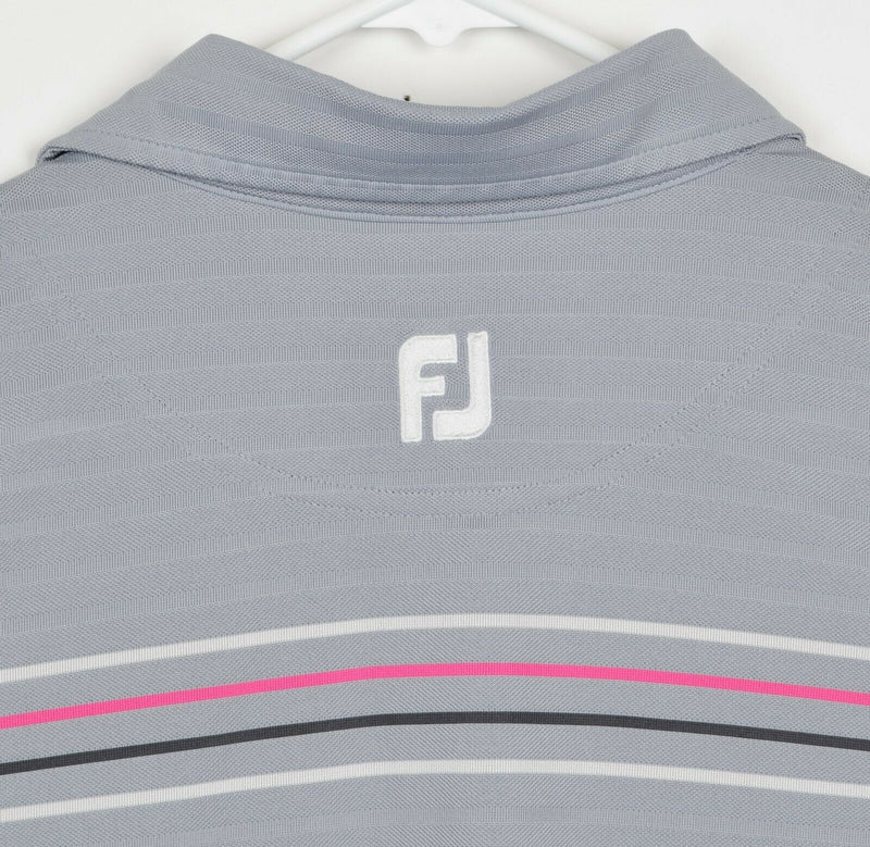 FootJoy Men's Sz XL Gray Pink White Stripe Short Sleeve Golf Polo Shirt