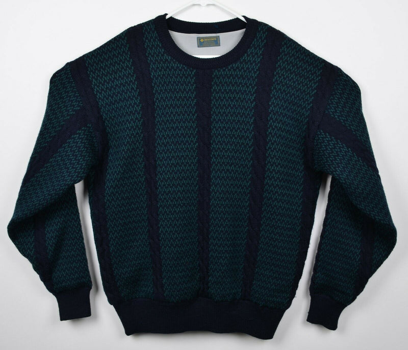 Descente Men's Large 100% Wool Green Navy Cable-Knit Lined Golf Sweater