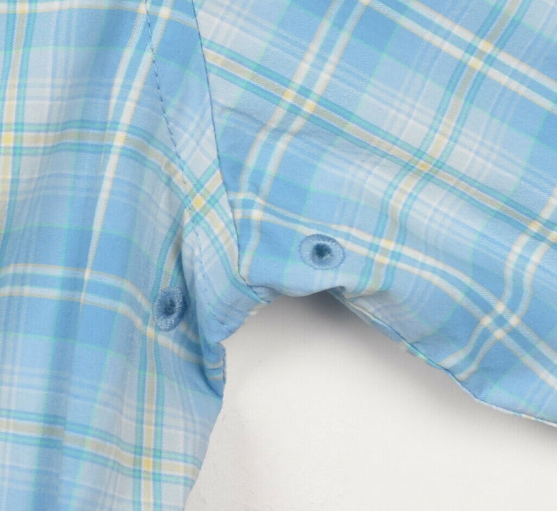 Southern Tide Intercoastal Men Medium Nylon Wicking Blue Plaid Button-Down Shirt