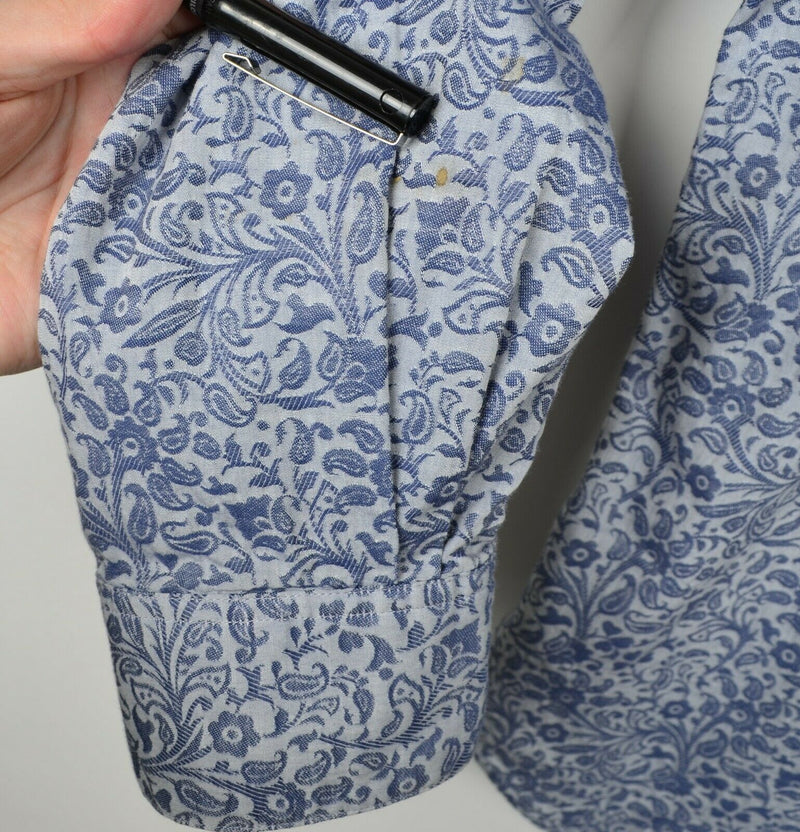 Robert Graham Men's XL Flip Cuff Paisley Floral Textured Blue Button-Front Shirt