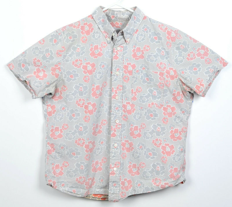 Jack Spade New York Men's Large Floral Gray Red Short Sleeve Button-Down Shirt