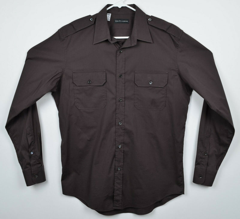 Ralph Lauren Black Label Men's Sz Large Solid Brown Safari Military RLBL Shirt