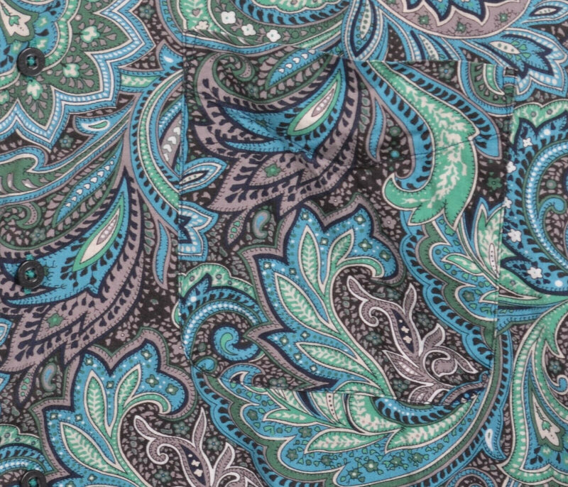 Alan Flusser Men's Large Flip Cuff Paisley Green Blue Button-Front Shirt