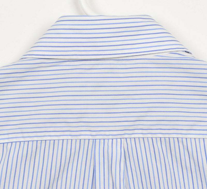 Brunello Cucinelli Men's Large Basic Fit Blue White Striped Spread Collar Shirt