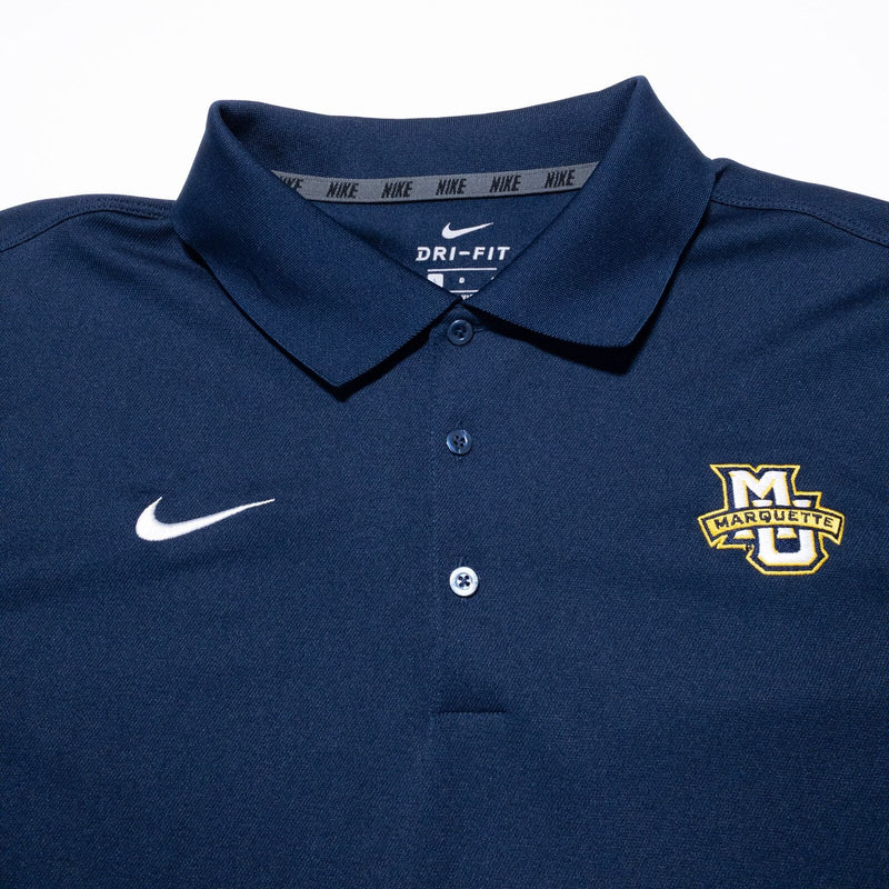 Marquette Golden Eagles Polo Shirt Men's Large Nike Shirt Navy Blue Wicking