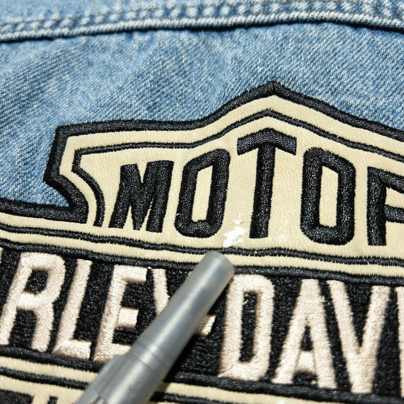 Vintage 90s Harley-Davidson Women Medium Denim Grunge Patch Trucker Biker Jacket