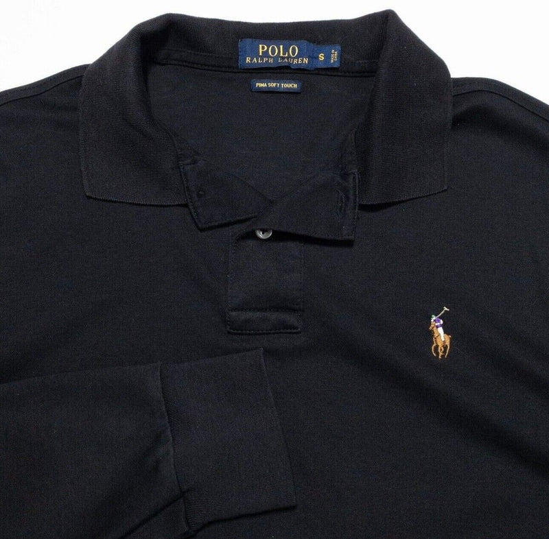 Polo Ralph Lauren Pima Soft Touch Polo Shirt Small Men's Long Sleeve Black Pony